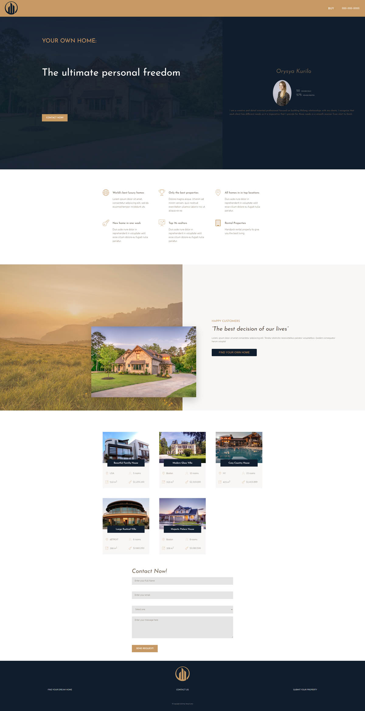 Orysya kurilo real estate landing page.